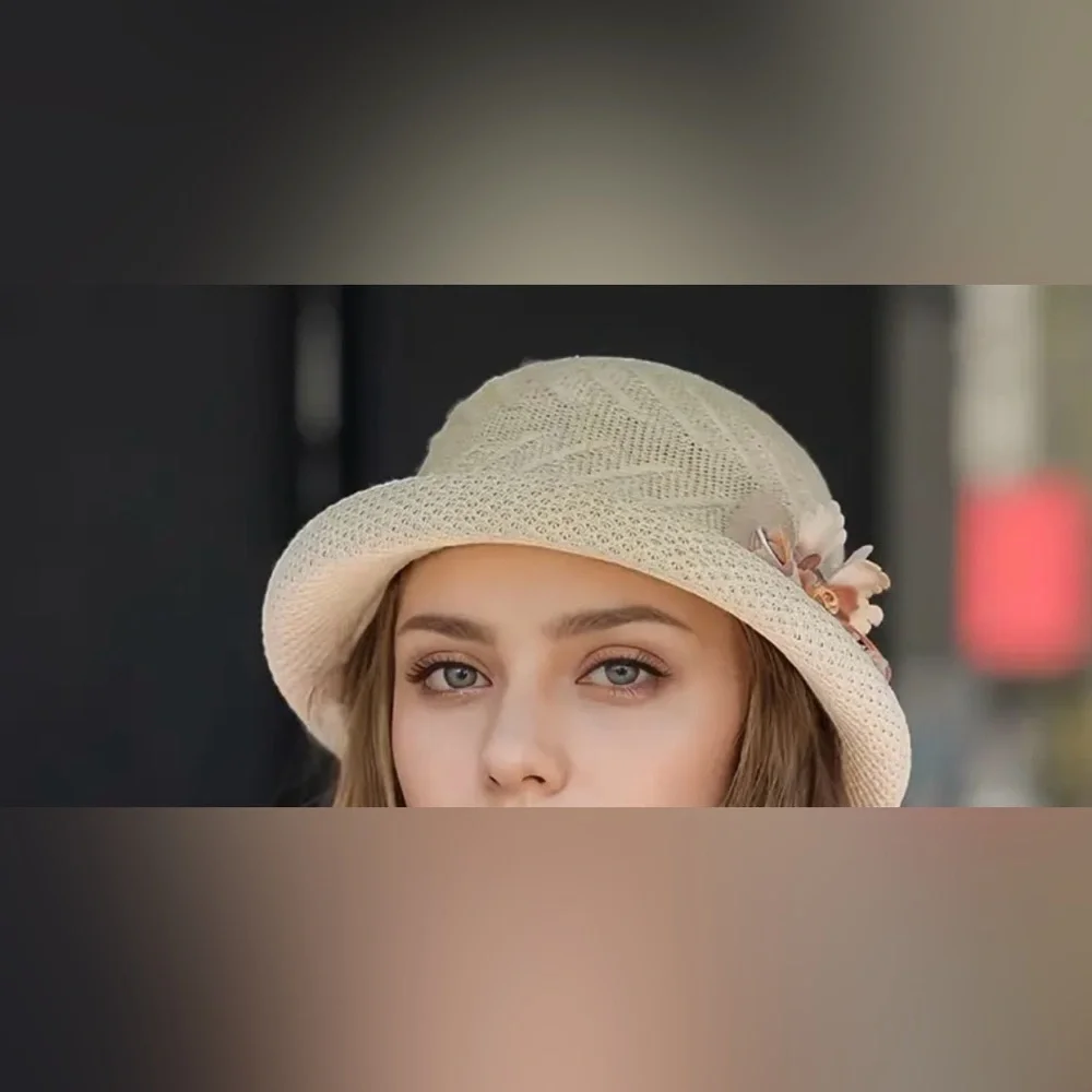 Elegant Cream Women's Hat with Floral Accent